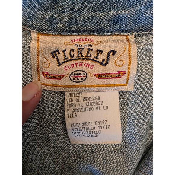 Vintage Tickets Denim Vest Girls 11/12 USA Made Floral Embroidery 90s Y2K - Picture 3 of 9